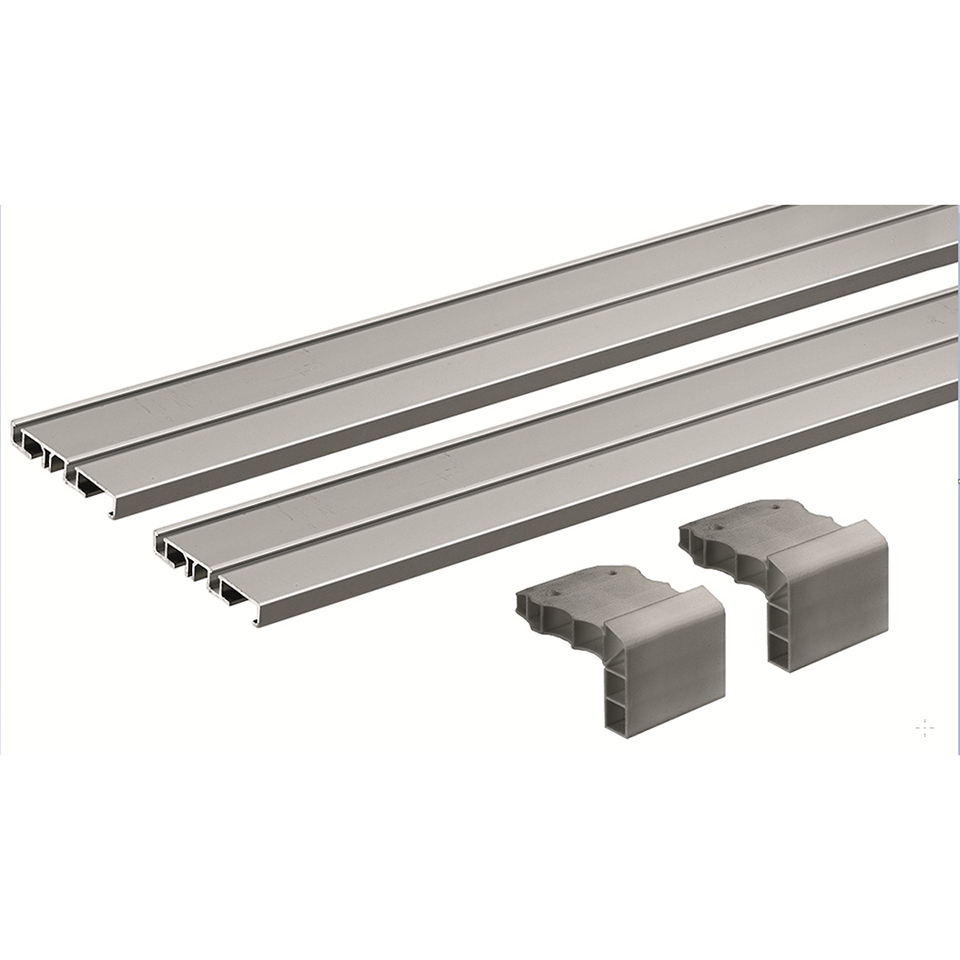 Hettich SlideLine M közézáródó tolóajtó sín szett (2 db sín), csavarozható, 2500 mm, alu, eloxált ezüst