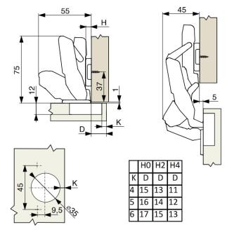 Riex NC70 155°-os ráütődő kivetőpánt, rá párttintós, csillapítással 2.Kép