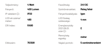 LED Szalag beltéri 24V, 4 Watt 4 mm COB/480 LED, ~400 Lumen, 2800-3200K  meleg fehér 2.Kép