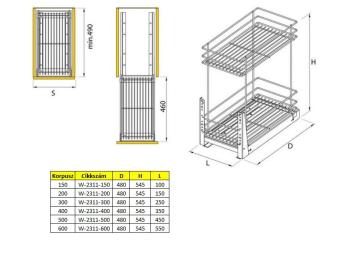 Teljes kihúzású fémrács 300 mm, KRÓM fenéklapra szerelhető 2.Kép