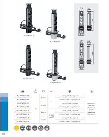 Kihúzható elosztó, ezüst D=60 álló 3 db 230 V 2.Kép