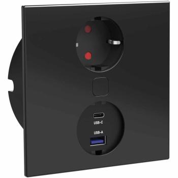 HKT Duplex Q dugalj 1x230V+1USB-A 2,1 A +1USB-C 3,4 A fekete elektromosan mozgatható fedéllel Kép