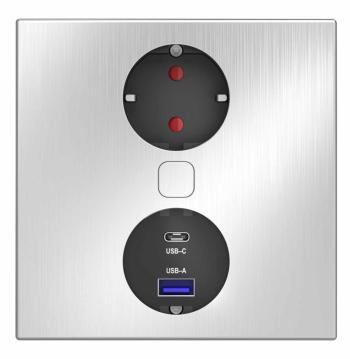HKT Duplex Q dugalj 1x230V+1USB-A 2,1 A+ 1USB-C 3,4 A Nemesacél elektromosan mozgatható fedéllel Kép