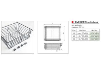 HOME BOX FÉM TÁROLÓKOSÁR 600MM-ES, 440x155x383MM, ACÉLSZÜRKE 4.Kép
