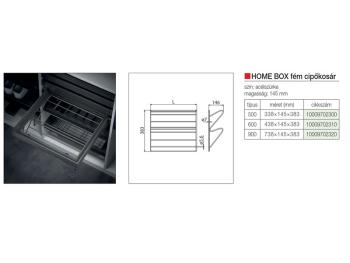 HOME BOX FÉM CIPŐTARTÓ  600MM-ES, 438x146x383MM, ACÉLSZÜRKE 4.Kép