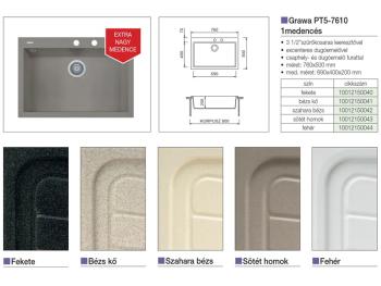 GRAWA GRÁNIT MOSOGATÓ GRAWA PT5-7610W 760x500mm FEHÉR 2.Kép