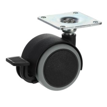 Riex GF30 bútorgörgő D40, talp 42x42x1,5 mm, puha futófelülettel, fékezhető, feke te Kép