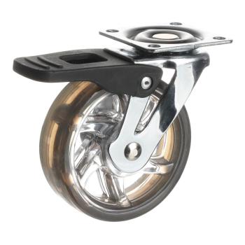 Riex GC70 bútorgörgő D75, talp 50x50 mm, puha futófelülettel, fékezhető, átlátszó barna 1.Kép