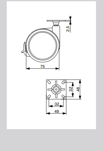 Riex GB88 bútorgörgő D75, talp 48x48 mm, puha futófelülettel, fékezhető, szürke 2.Kép