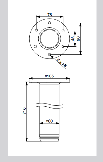 Riex ER60 asztalláb gyűrűvel, H710 mm, m att króm 2.Kép