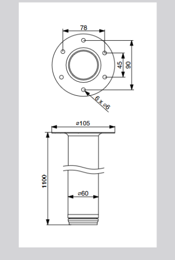 Riex ER60 asztalláb, karimás rögzítés, H 1100 mm, fényes fekete 2.Kép