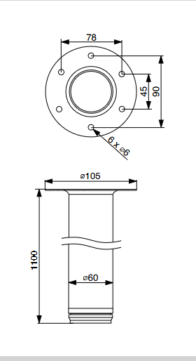 Riex ER60 asztalláb gyűrűvel, H1100 mm, matt króm 2.Kép