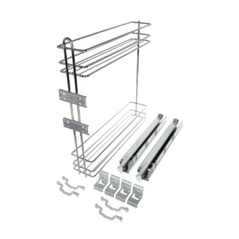 Riex GD34 oldalkosár, drótfenék, Blum te ljes kihúzású rejtett fióksín, 3D állítá s, jobb, W150, króm Kép