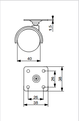 Riex GT05 bútorgörgő D40, talp 38x38x1,5 mm, fekete 2.Kép