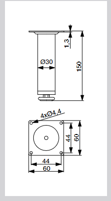 Riex GS23 bútorláb D30, H150, króm 2.Kép