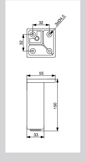 Riex GR76 bútorláb, 33x33 mm, H150, ezüs t 2.Kép