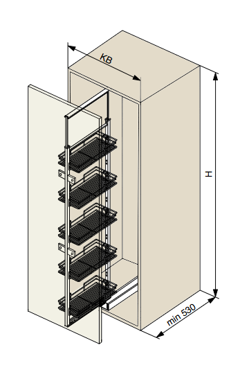 Riex GX53/GX58 kamraszekrény egység, ker ettel, fióksínnel, frontrögzítővel, 1400 -1550 mm, fehér 2.Kép