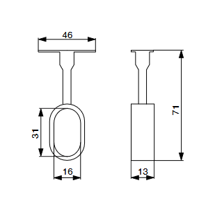 Riex VT24/VT14 akasztórúdtartó, kerekíte tt rúdhoz, szárral, rúdvégre, 30x15 mm, nikkel 2.Kép