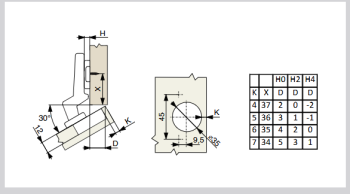 Riex NC40 30°-os kivetőpánt, rápárttintó s, csillapítással 2.Kép