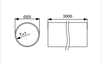 Riex VT23 akasztórúd, kerek, átmérő 25 m m, 1,0 mm, 3000 mm, króm 2.Kép