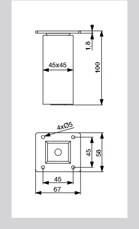 Riex GW25 bútorláb, négyzetes, 45x45 mm, H100, lakkozatlan natúr borovi (4 db/cso mag) 2.Kép