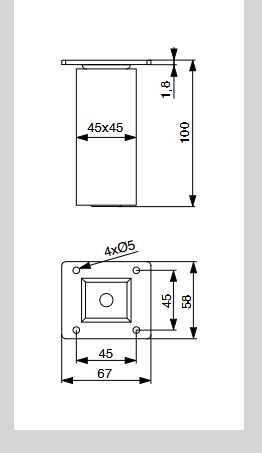 Riex GW25 bútorláb, négyzetes, 45x45 mm, H100, lakkozatlan natúr tölgy (4 db/csom ag) 2.Kép