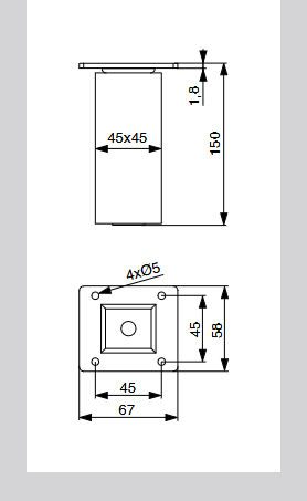 Riex GW25 bútorláb, négyzetes, 45x45 mm, H150, lakkozatlan natúr bükk (4 db/csoma g) 2.Kép