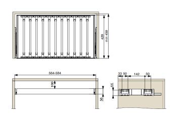 Riex VX75 acél nadrágtartó alumíniumkere ttel, W600, 420 mm, sötétszürke 2.Kép