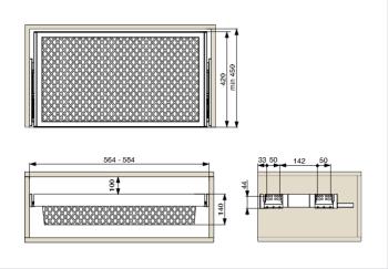 Riex VX95 drótkosár alumíniumkerettel, H 140, W600, 420 mm, sötétszürke 2.Kép